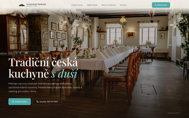 Náhled webu restaurace Na Kovárně Mrákotín